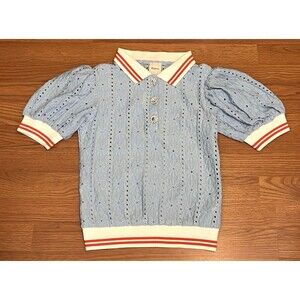 MAEVE Anthropologie Puff-Sleeve Lace Polo Top Preppy Academia Light Blue XXS NWT